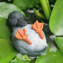 Miniature Gray Wobbly Duck Collatable Sculpture Toy. Handmade Resin Grey Statue, Totem, Figure, Home Decor, Artisan Gift - thumbnail 2