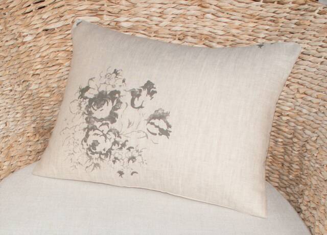 Cabbages & Roses Hatley Charcoal Cushion Cover, Cottage Chic, Grey/Natural Linen, 16 X 12 Lumbar Pillow - image 1