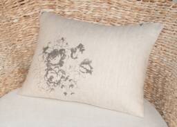 Cabbages & Roses Hatley Charcoal Cushion Cover, Cottage Chic, Grey/Natural Linen, 16 X 12 Lumbar Pillow - thumbnail 1
