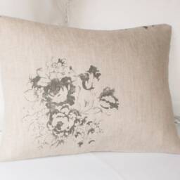 Cabbages & Roses Hatley Charcoal Cushion Cover, Cottage Chic, Grey/Natural Linen, 16 X 12 Lumbar Pillow - thumbnail 2