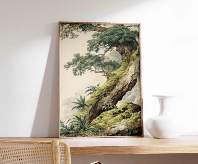 Ancient Oak Tree Poster - Mossy Forest Wall Art Vintage Woodland Nature Print - image 1