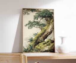 Ancient Oak Tree Poster - Mossy Forest Wall Art Vintage Woodland Nature Print - thumbnail 1
