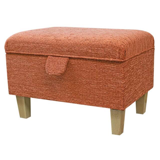 Orange Boucle Handmade Storage Ottoman Footstool - Upholstered Pouffe Toy Box British Bespoke Made - image 1