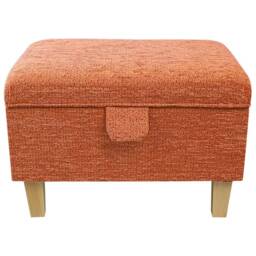 Orange Boucle Handmade Storage Ottoman Footstool - Upholstered Pouffe Toy Box British Bespoke Made - thumbnail 3