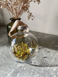 Personalised Christmas Wish Star Confetti Bauble, Gold Custom Tree Decoration, Sparkle Name Bauble - thumbnail 1