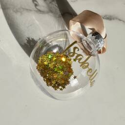 Personalised Christmas Wish Star Confetti Bauble, Gold Custom Tree Decoration, Sparkle Name Bauble - thumbnail 2