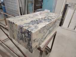 Oblong Shape Handcrafted Real Calacatta Viola Marble Coffee Table, Cube Luxury Stone Custom Sizes Available - thumbnail 1