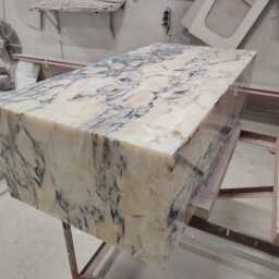Oblong Shape Handcrafted Real Calacatta Viola Marble Coffee Table, Cube Luxury Stone Custom Sizes Available - thumbnail 2