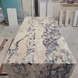 Oblong Shape Handcrafted Real Calacatta Viola Marble Coffee Table, Cube Luxury Stone Custom Sizes Available - thumbnail 3
