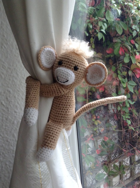 Crochet Monkey Curtain Tiebacks, Nursery Decor, Baby Gift - Pair - image 1