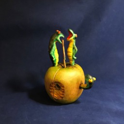 "Unique Hand Carved Wooden Figurine ""Apple Of Discord" - thumbnail 2