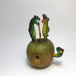 "Unique Hand Carved Wooden Figurine ""Apple Of Discord" - thumbnail 3