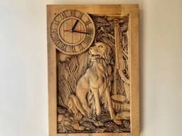 Carved Wooden Wall Clock Rustic Dog & Hunting Scene - thumbnail 1