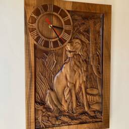 Carved Wooden Wall Clock Rustic Dog & Hunting Scene - thumbnail 4