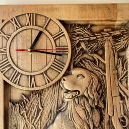Carved Wooden Wall Clock Rustic Dog & Hunting Scene - thumbnail 3
