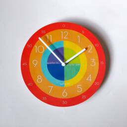 Time Teacher Wooden Clock Rainbow Kids Room Decor, Silent Movement - thumbnail 1