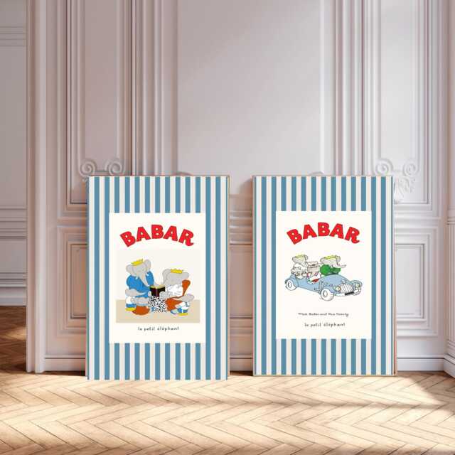 Set Of Two Babar Prints, Yoga Wall Art, Print Set, Nursery Kids Art Nursery Decor Art Prints - image 1