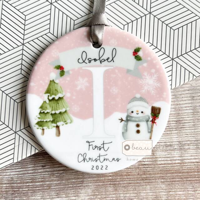 Personalised Baby Babies Baby's First Christmas Boy Girl Newborn Snowman Snowflake Design Acrylic Or Ceramic Tree Ornament Keepsake - image 1