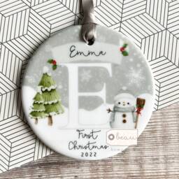 Personalised Baby Babies Baby's First Christmas Boy Girl Newborn Snowman Snowflake Design Acrylic Or Ceramic Tree Ornament Keepsake - thumbnail 3