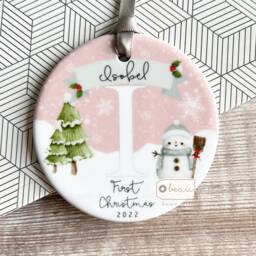 Personalised Baby Babies Baby's First Christmas Boy Girl Newborn Snowman Snowflake Design Acrylic Or Ceramic Tree Ornament Keepsake - thumbnail 1