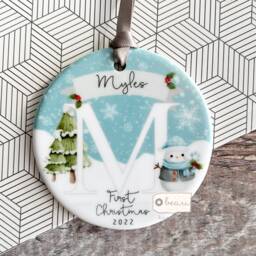 Personalised Baby Babies Baby's First Christmas Boy Girl Newborn Snowman Snowflake Design Acrylic Or Ceramic Tree Ornament Keepsake - thumbnail 2