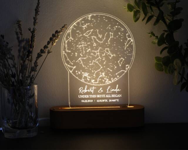 Star Map On Night Light - Personalized Constellation Custom Sky Stars Wedding Chart Anniversary Gift Celestial - image 1