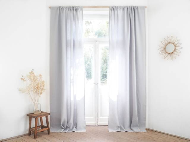 Light Gray Heavy Linen Curtain Panel, Rod Pocket Drape, Custom Size Panel - image 1