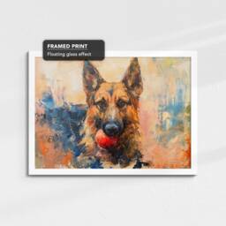 German Shepherd With Chew Ball Dog Pet Art Oil Painting Framed Poster Print & Canvas Wall Living Home Decor Interior Gift - thumbnail 3