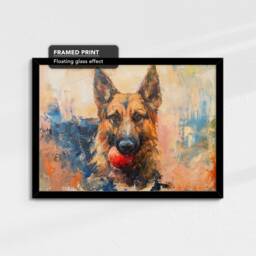 German Shepherd With Chew Ball Dog Pet Art Oil Painting Framed Poster Print & Canvas Wall Living Home Decor Interior Gift - thumbnail 2