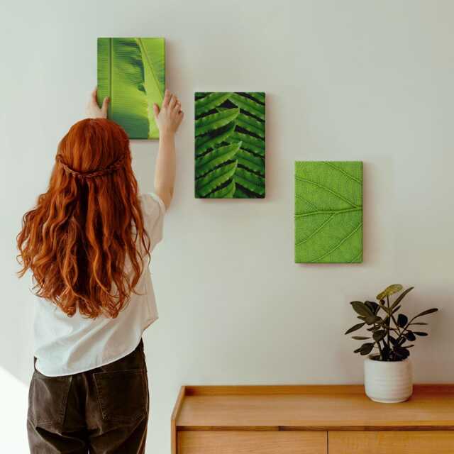 3 Piece Canvas Set - Close-Ups Of Tropical Leaves, Green Wall Art, Plants & Flowers Hanging - image 1