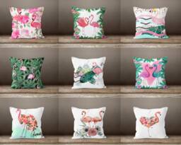 Flamingo Cushion Cover-Animal Pillow Case-Botanical Cover-Home Decor Case-Gift For Her Cushion-Handmade Material - thumbnail 1