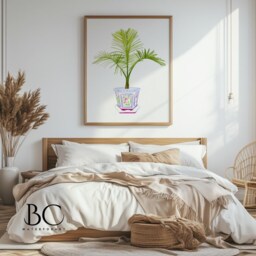 Watercolor Chinoiserie & Palm Tree in A Blue & White Pot Print, Art Print, Vase Tropical Leaves Leaf Print - thumbnail 3