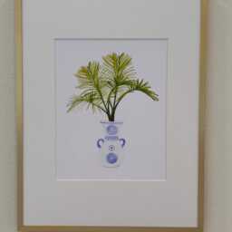 Watercolor Chinoiserie & Palm Tree in A Blue & White Pot Print, Art Print, Vase Tropical Leaves Leaf Print - thumbnail 4