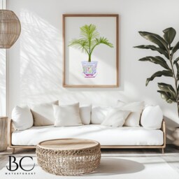 Watercolor Chinoiserie & Palm Tree in A Blue & White Pot Print, Art Print, Vase Tropical Leaves Leaf Print - thumbnail 2