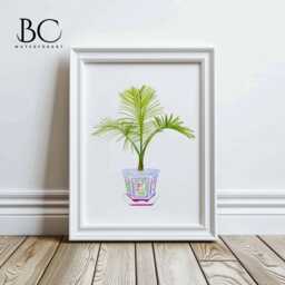 Watercolor Chinoiserie & Palm Tree in A Blue & White Pot Print, Art Print, Vase Tropical Leaves Leaf Print - thumbnail 1