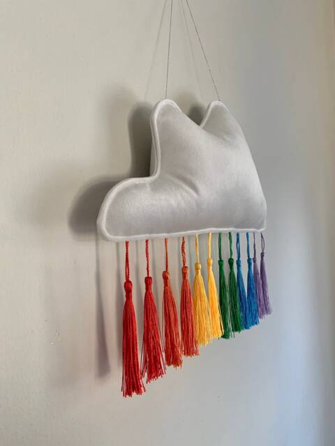 Velvet Cloud Wall Hanging With Rainbow Tassels Hand Made - image 1