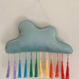 Velvet Cloud Wall Hanging With Rainbow Tassels Hand Made - thumbnail 3