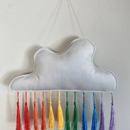Velvet Cloud Wall Hanging With Rainbow Tassels Hand Made - thumbnail 2