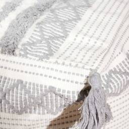 Pouffe Square Geometric Grey & White Tassels Pre Filled Ottoman Foot Stool - thumbnail 2