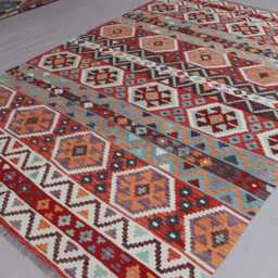 7x10 Gabbeh Design Kilim Rug, Geometric Boho Afghan Handmade Wool Flatweave Natural Veg Dyes Oriental Area Bedroom Rug - thumbnail 2