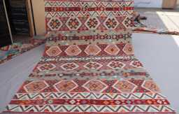 7x10 Gabbeh Design Kilim Rug, Geometric Boho Afghan Handmade Wool Flatweave Natural Veg Dyes Oriental Area Bedroom Rug - thumbnail 1