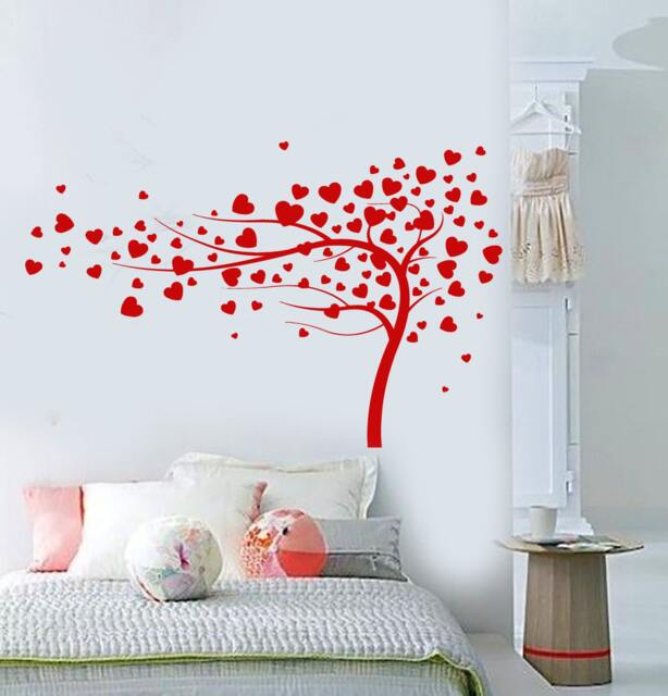 Wall Vinyl Decal Tree With Branches & Leaves Shaped Like Hearts Romantic Decor For Center - #1052Dz - image 1