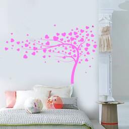 Wall Vinyl Decal Tree With Branches & Leaves Shaped Like Hearts Romantic Decor For Center - #1052Dz - thumbnail 2
