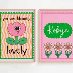 You Are Blooming Lovely Print - Girls Room Kids Bedroom Poster Playroom Nursery Prints Childrens Decor Retro Flower Pink Green - thumbnail 3