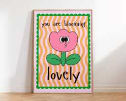 You Are Blooming Lovely Print - Girls Room Kids Bedroom Poster Playroom Nursery Prints Childrens Decor Retro Flower Pink Green - thumbnail 1