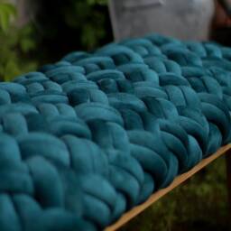 Velvet Woven Knot Bench, Upholstered Ottoman With Wooden Legs - thumbnail 4
