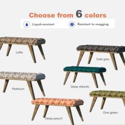 Velvet Woven Knot Bench, Upholstered Ottoman With Wooden Legs - thumbnail 2