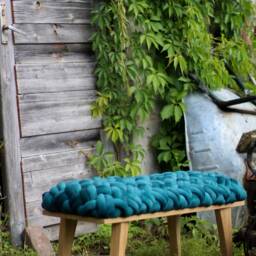 Velvet Woven Knot Bench, Upholstered Ottoman With Wooden Legs - thumbnail 3