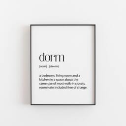 Dorm Definition Wall Art - Funny College Poster A4 8x10 Student Room Decor Gift Small Space Humor Print Uni Sign - thumbnail 1