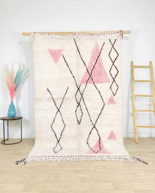 Pink Triangle Moroccan Rug, Abstract Geometric Berber Shag, Handmade Wool Carpet, Large Area Boho Modern Floor Mat - image 1